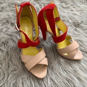 Shoes of Prey Suede Red and Nude heels